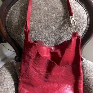 Handmade Artisan Red Italian leather hand bag with gold hardware